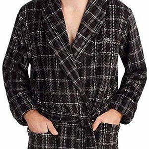 Tommy Bahama Men's Fleece Robe (Black Plaid, L/XL)
